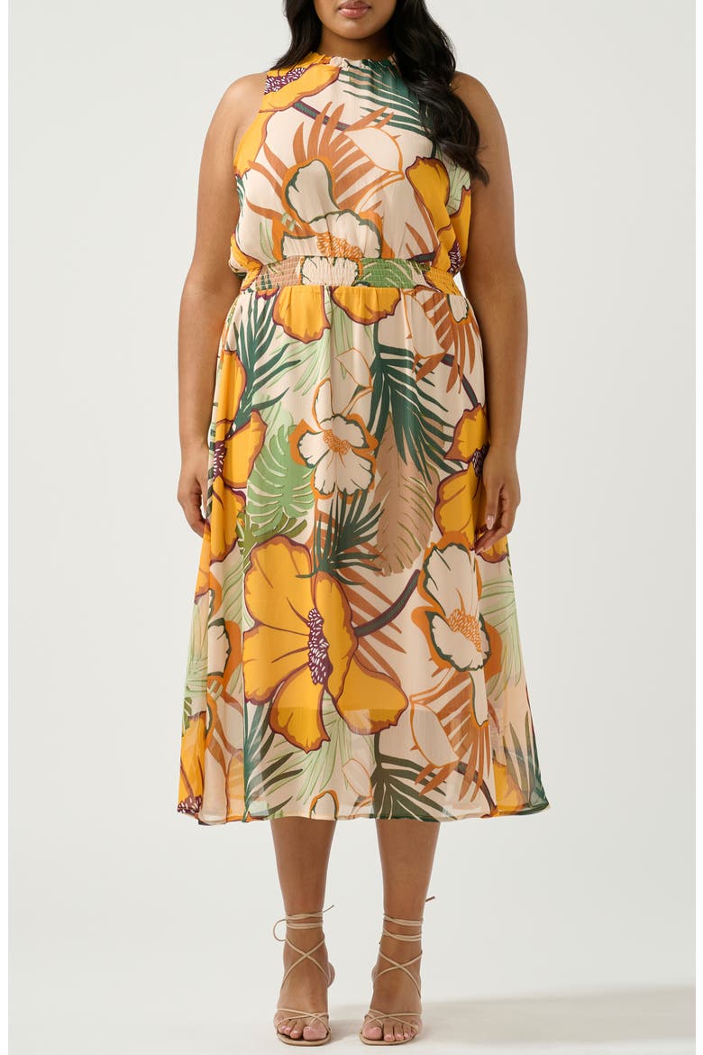 Paradisa Print Back Tie Midi Dress, Main, color, PRIMROSE/ FERN