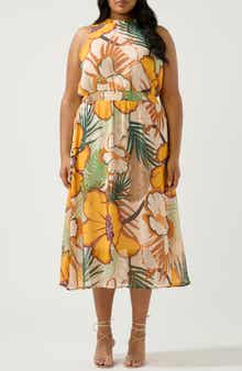 Estelle Paradisa Print Back Tie Midi Dress