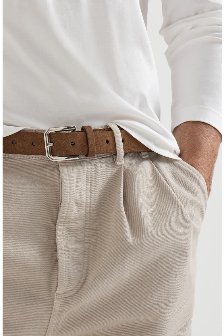 Reversed leather belt with square buckle and tip, Alternate, color, Chestnut