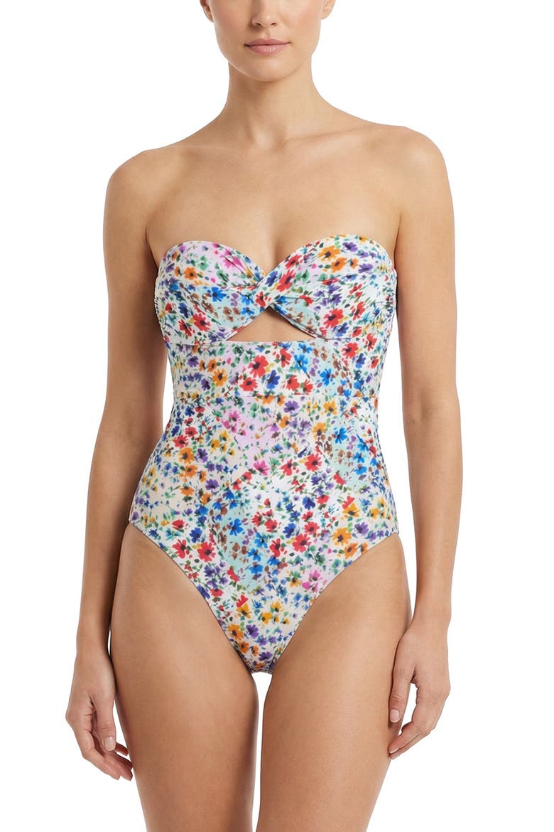 Ella Twist Bandeau One-Piece Swimsuit, Main, color, Wildflower Patch