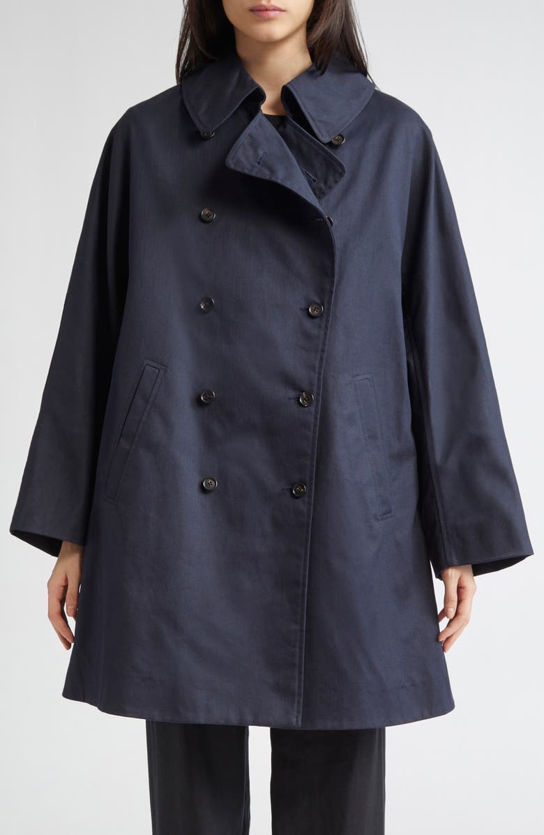Bode Waxed Cotton Peacoat, Main, color, Navy