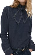 MANGO Tie Neck Denim Button-Up Shirt