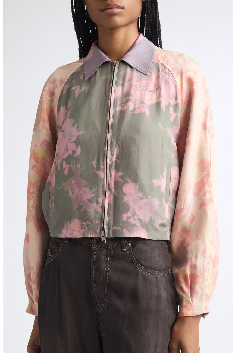 Floral Crinkled Bomber Jacket, Alternate, color, MISTY ROSE