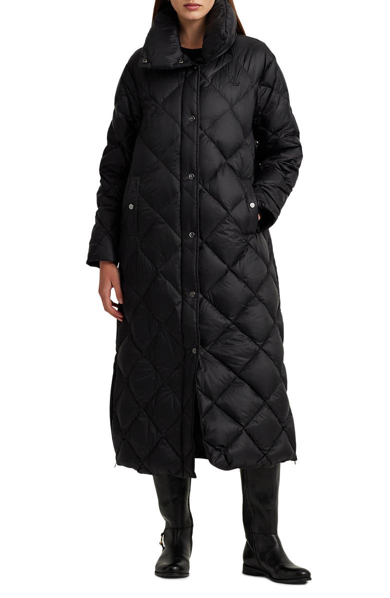 Lauren Ralph Lauren Snap Front Diamond Quilted Down Long Coat, Main, color,