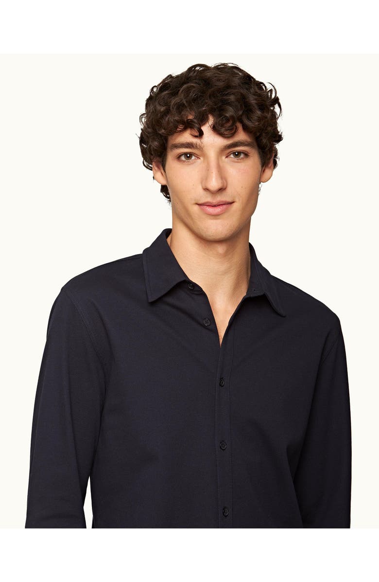 Orlebar Brown Giles Pique Classic Collar Cotton Pique Shirt, Alternate, color, Night Iris
