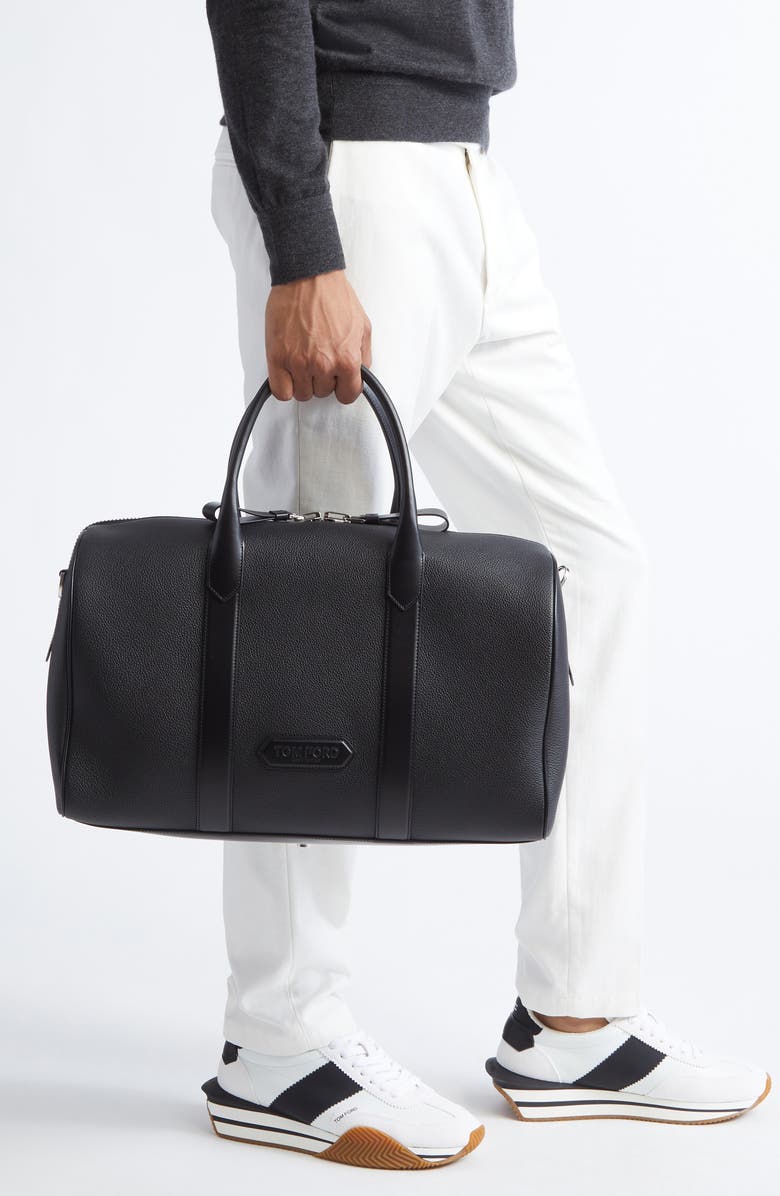 TOM FORD Buckley Leather Duffle Bag, Alternate, color, Black