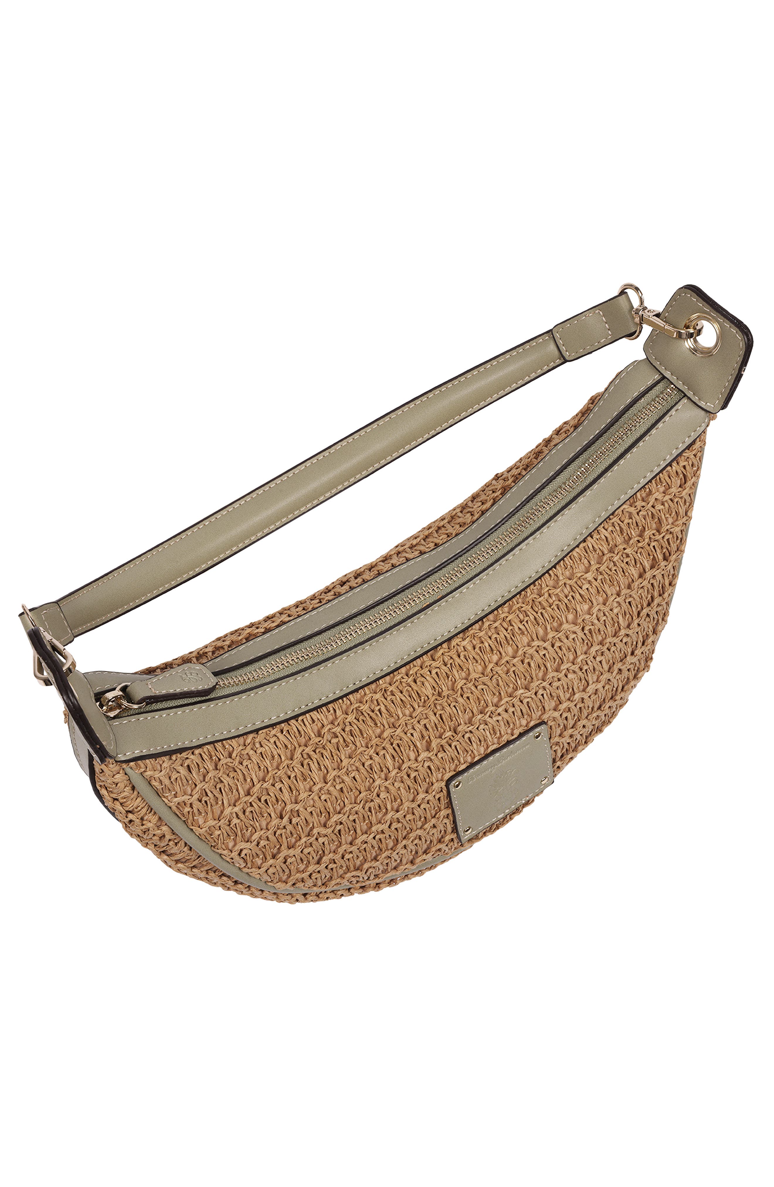 Logo Debossed Raffia Shoulder Bag, Alternate, color, SAGE