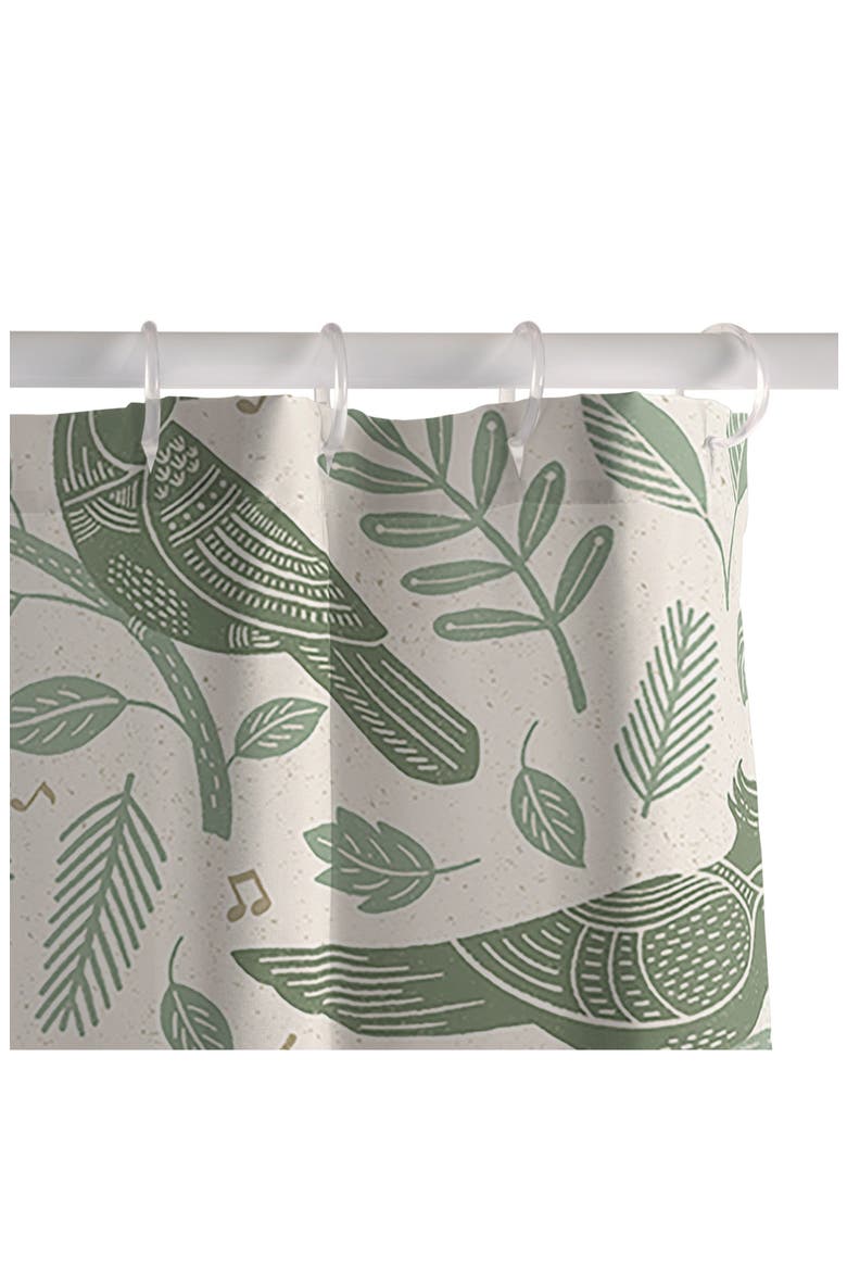 Carey Copeland Song Birds Shower Curtain, Alternate, color, GREEN
