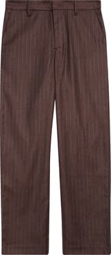 The Elder Statesman Chalk Stripe Flat Front Wool & Cashmere Trousers