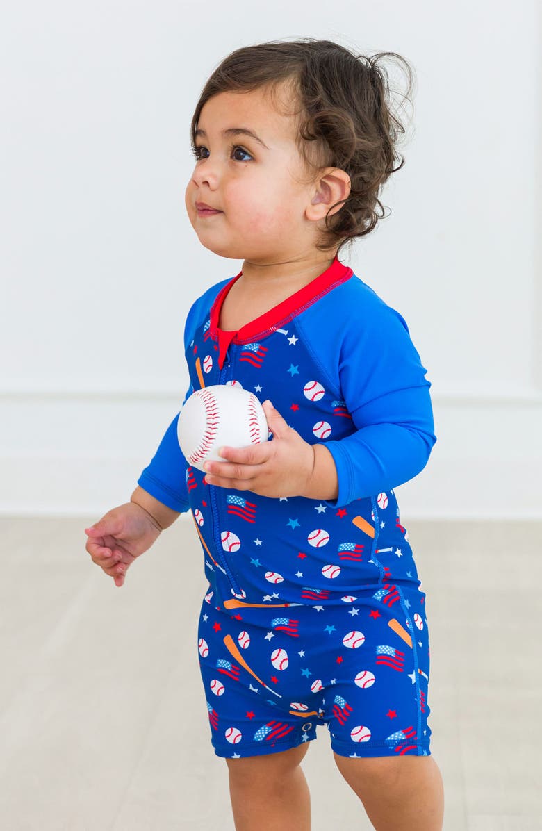 RuggedButts Play Ball One-Piece Rashguard Swimsuit & Hat Set, Alternate, color, 