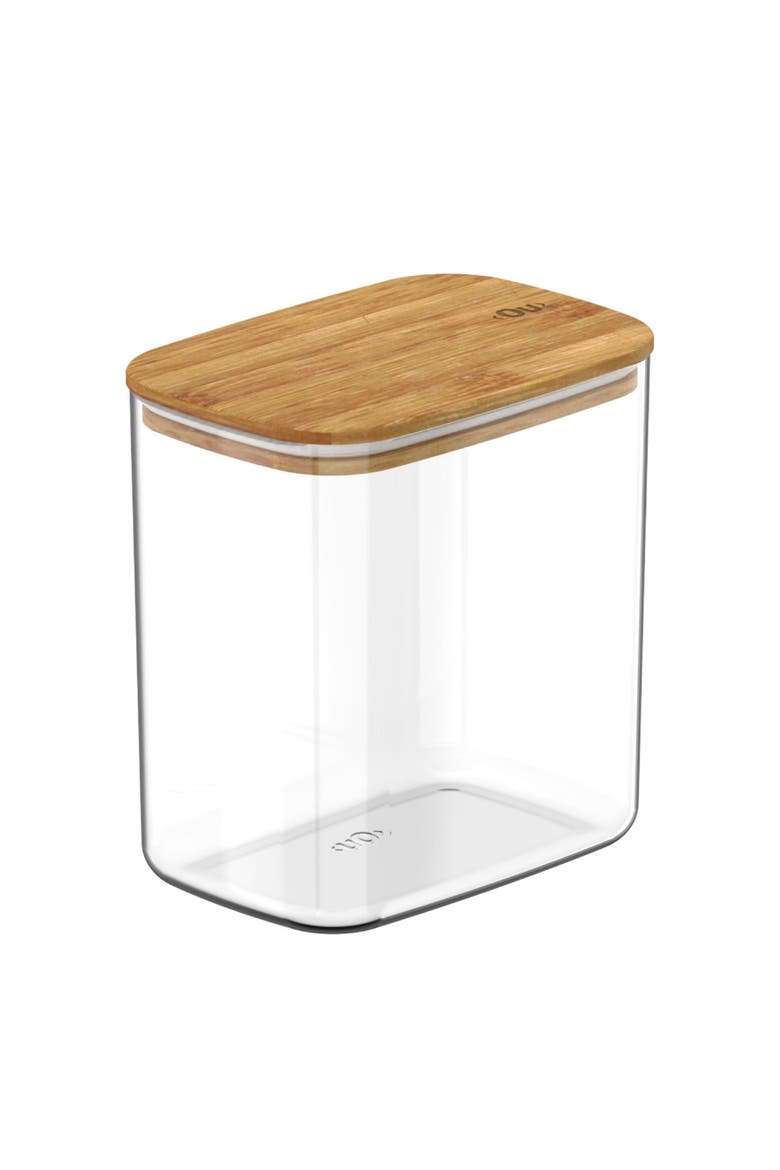 Clear Stackable Airtight Food Storage Container with Wood Lid, Main, color, Clear