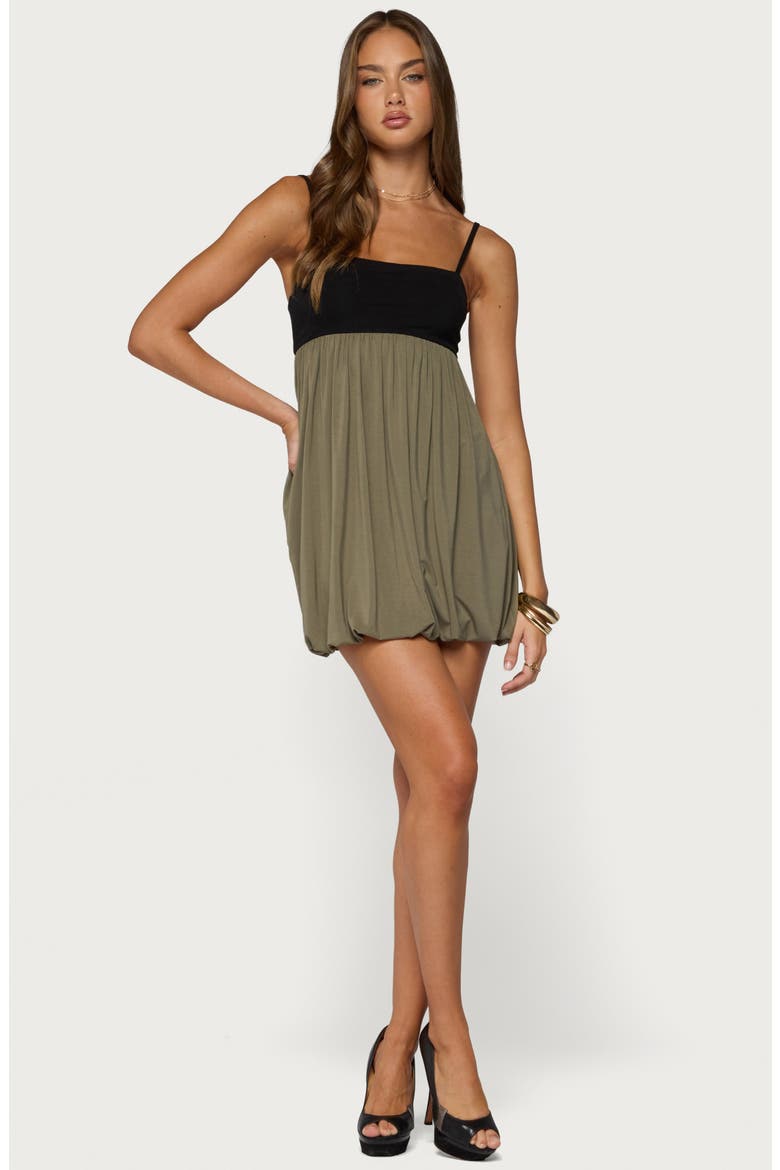 Jonna Contrast Bubble Minidress, Alternate, color, BLACK-AND-OLIVE