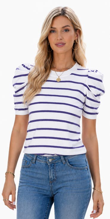 Striped Puff Sleeve Knit Top