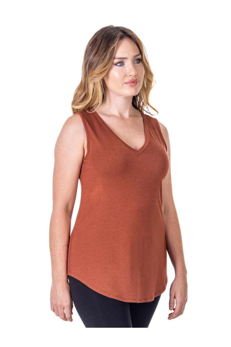 Petites V-Neck Tunic Tank Top with Round Hemline, Alternate, color, Cinnamon