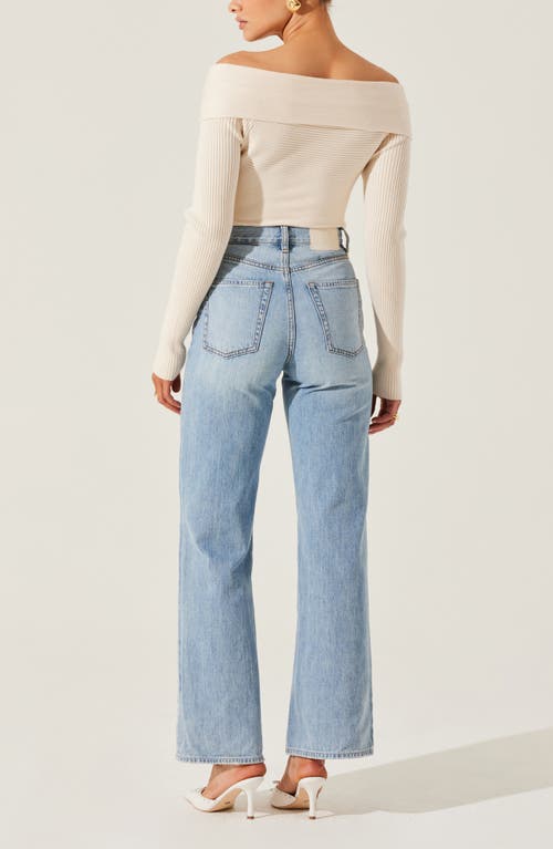 Astr The Label Crossover Off The Shoulder Rib Sweater In Cream