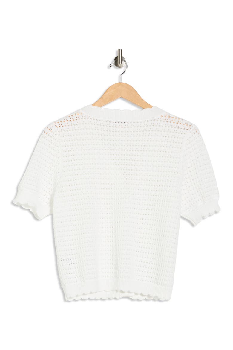 Short Sleeve Open Stitch Cardigan, Alternate, color, BRILLIANT WHITE