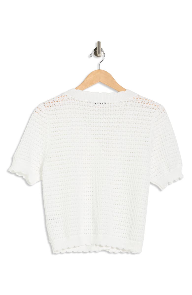 Nanette Lepore Short Sleeve Open Stitch Cardigan, Alternate, color, Brilliant White
