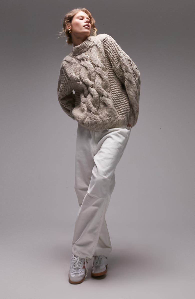 Topshop Chunky Cable Stitch Sweater, Alternate, color, 
