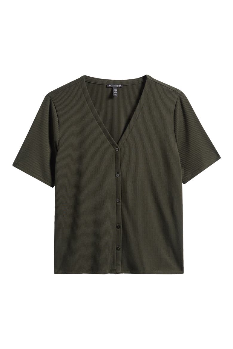 Rib Knit Jersey Button-Up Top, Alternate, color, SEAWEED