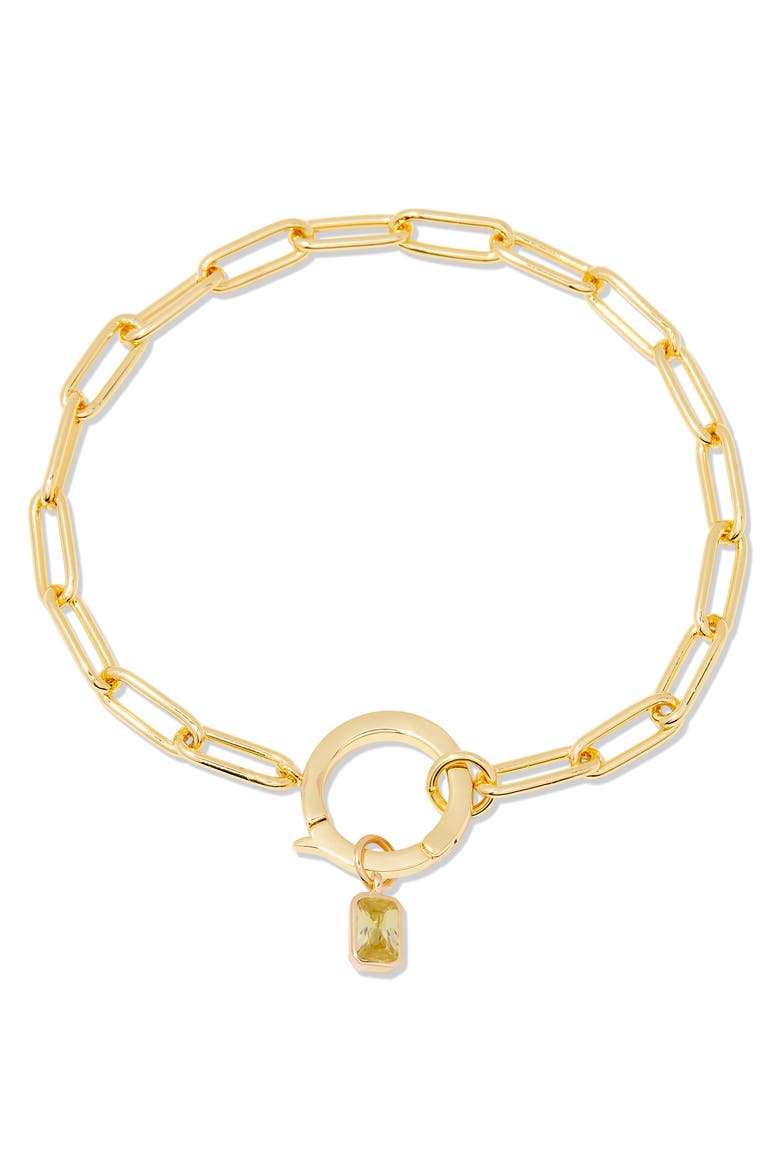 Colette Birthstone Paper Clip Chain Bracelet, Main, color, GOLD - AUGUST