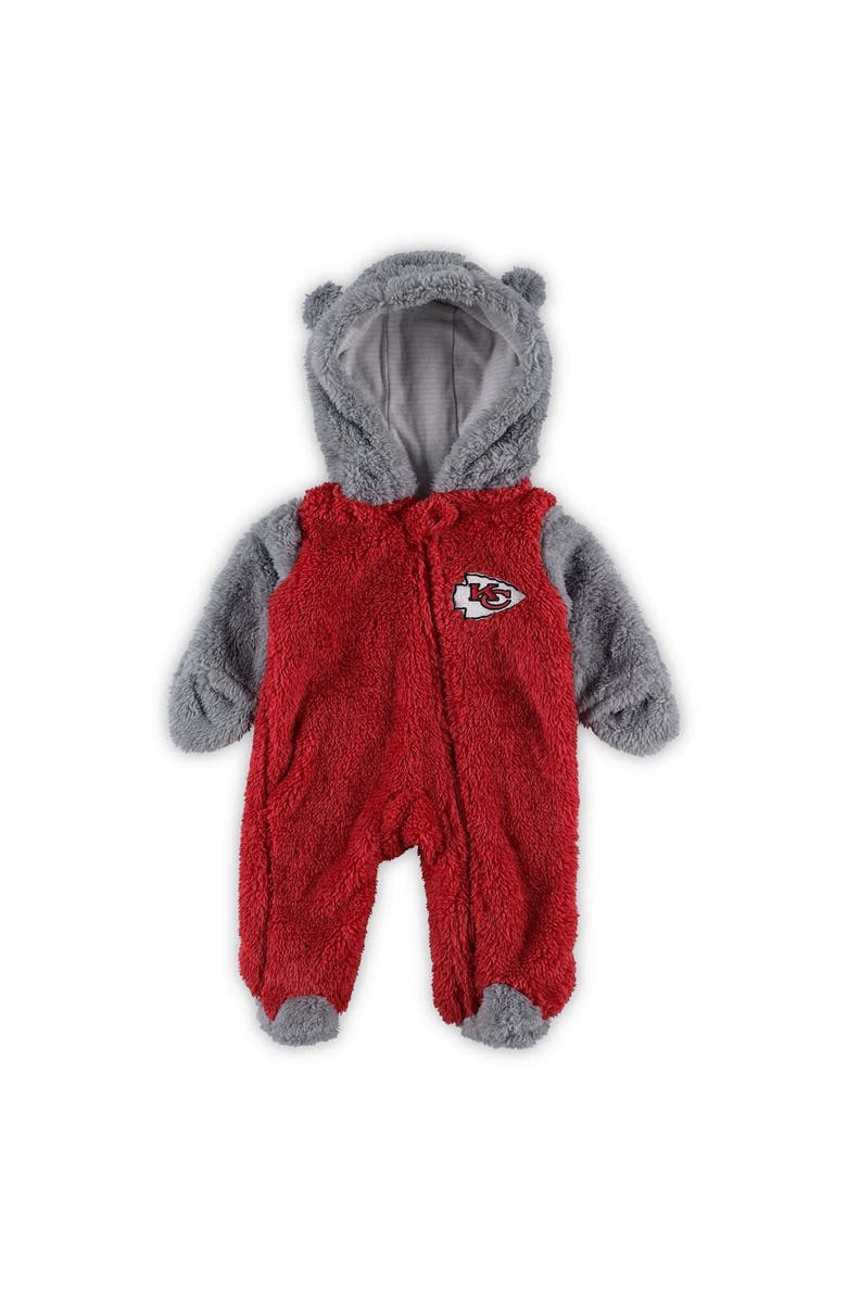 Outerstuff Newborn & Infant Red/Gray Kansas City Chiefs Game Nap Teddy Fleece Bunting Full-Zip Sleeper, Main, color, 