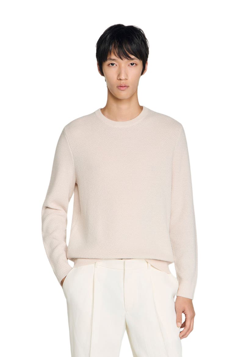 Crew-neck sweater in seed stitch, Alternate, color, Ecru