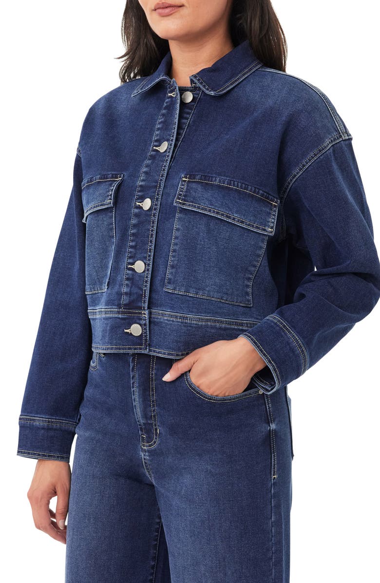 CURVE APPEAL Saturday Knit Denim Jacket, Alternate, color, Celeste