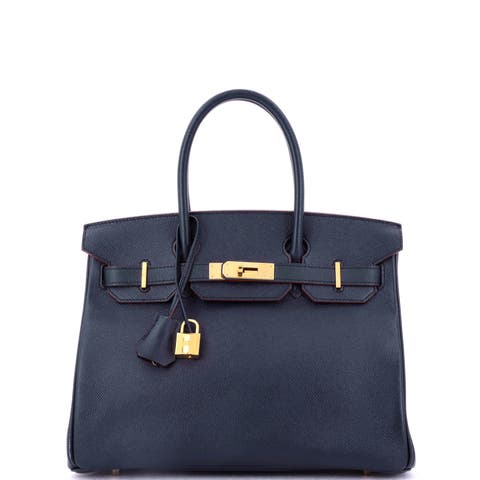 Contour Birkin Bag Blue Epsom with Gold Hardware 30