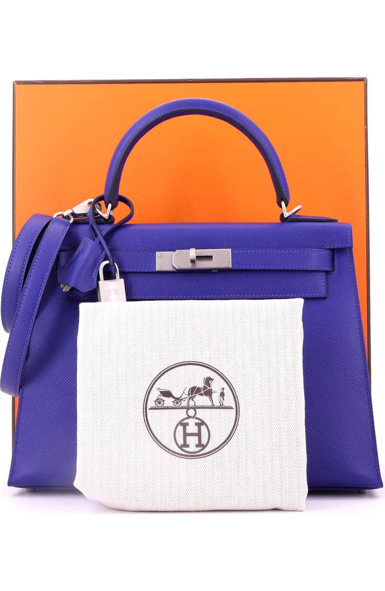 Pre-Owned Hermes Kelly Handbag Blue Epsom with Brushed Palladium Hardware 28, Alternate, color, Bleu Electrique