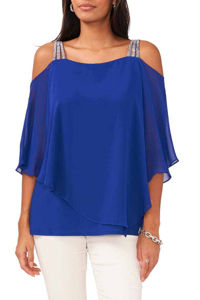 Rhinestone Cold Shoulder Blouse, Main, color, GODDESS BLUE