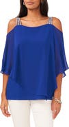 Chaus Rhinestone Cold Shoulder Blouse