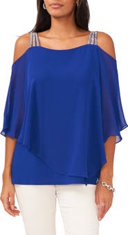 Chaus Rhinestone Cold Shoulder Blouse