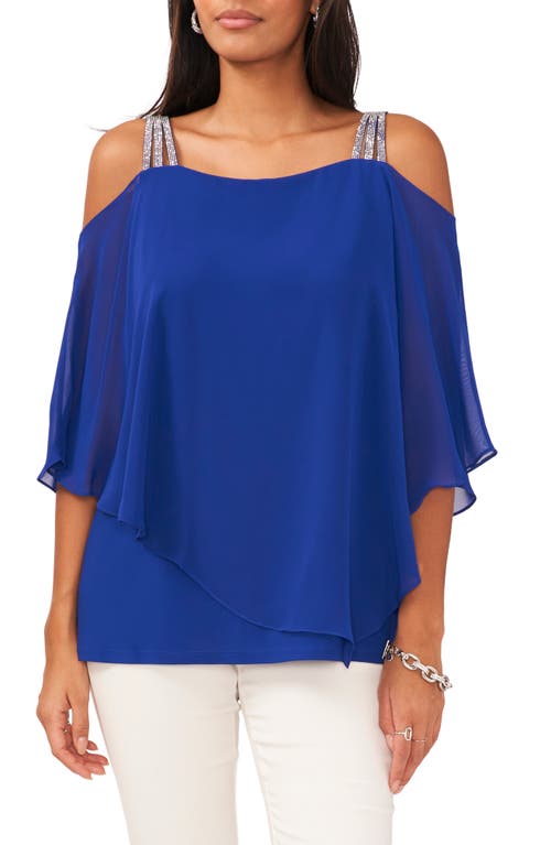 Chaus Rhinestone Cold Shoulder Blouse In Blue