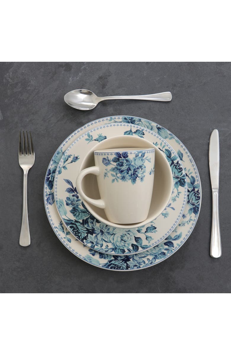 Elama Traditional Blue Rose 16 Piece Dinnerware Set, Alternate, color, Blue