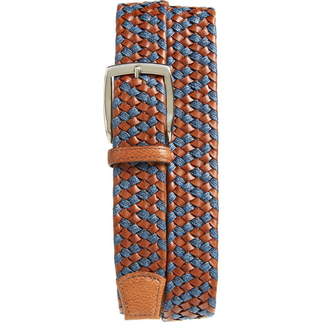 Torino Braided Leather & Linen Belt in Cognac/Navy  product