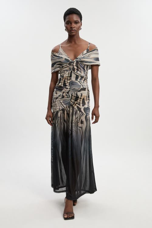 Karen Millen Petite Marble Print Mesh Maxi Dress In Multi