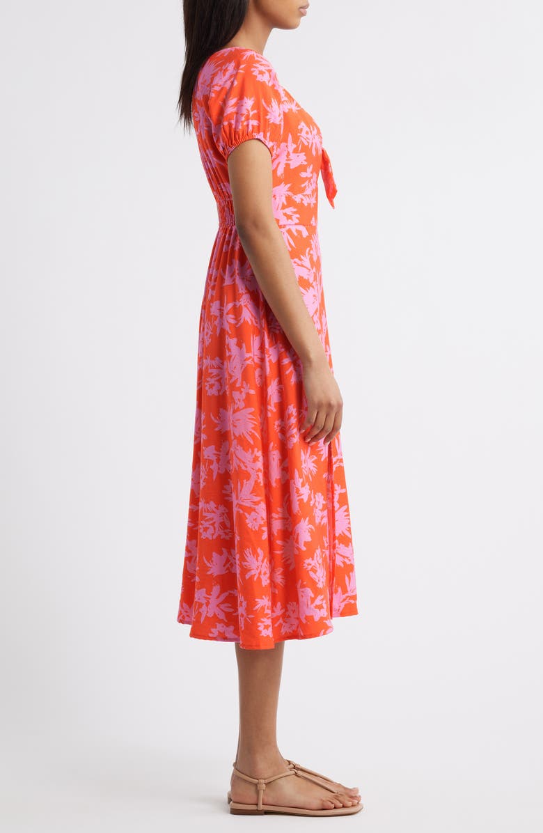 Loveappella Tie Front Slit Midi Dress, Alternate, color, Red/ Pink