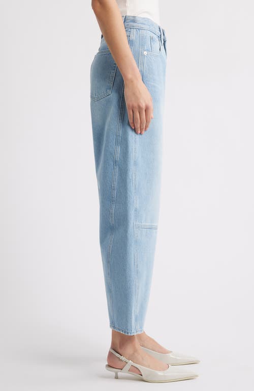 Shop Frame The Twisted High Waist Ankle Barrel Jeans In Never