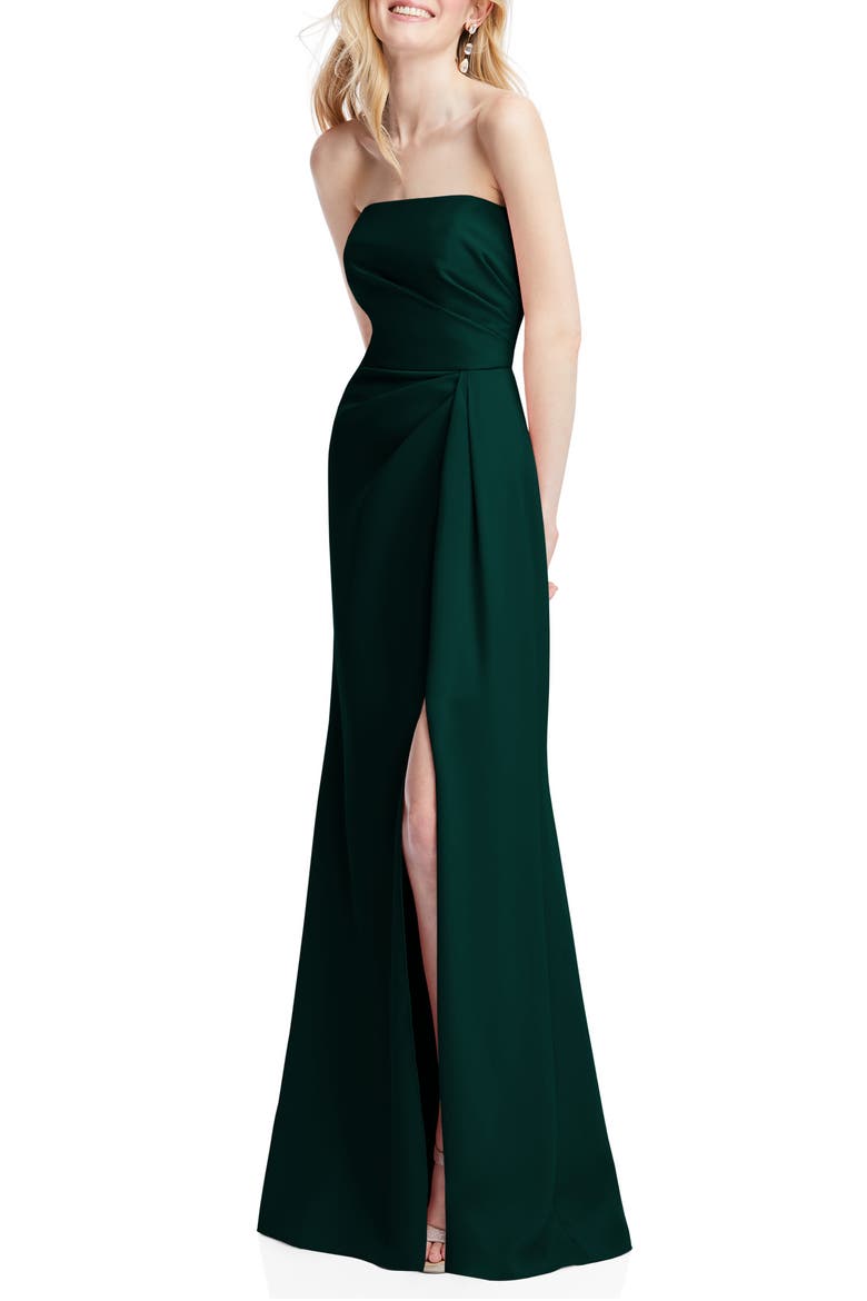 Strapless Crepe Trumpet Gown, Alternate, color, EVERGREEN