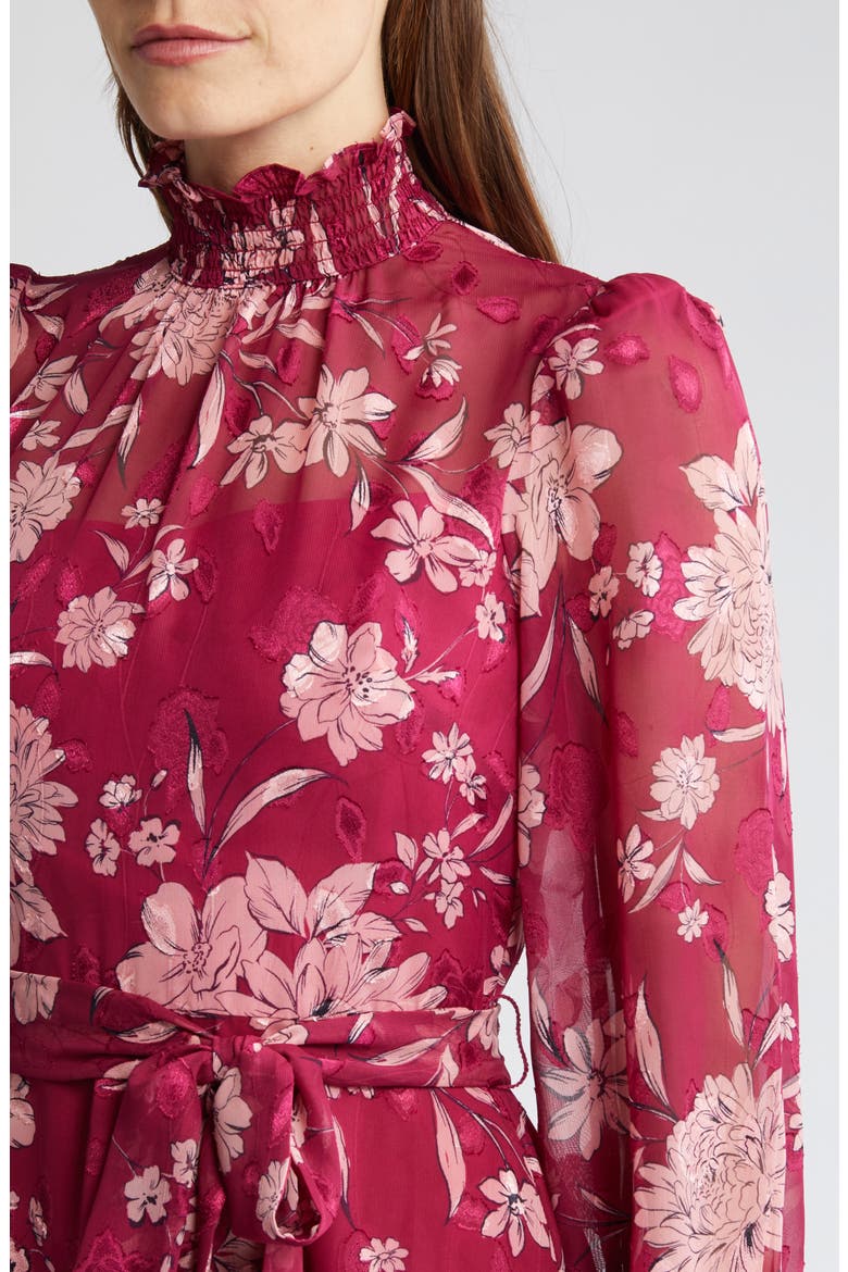 Floral Long Sleeve Mock Neck Dress, Alternate, color, BERRY