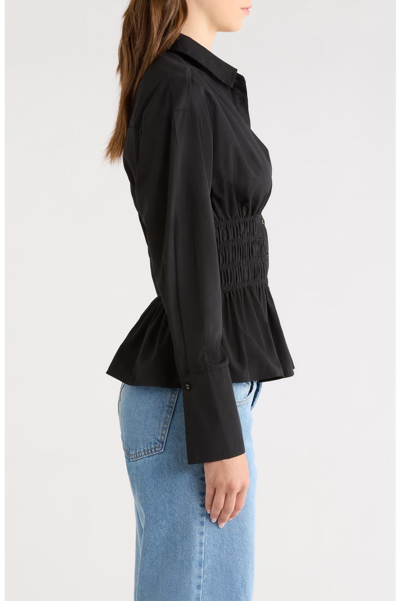As You Are Shirred Button-Up Shirt, Alternate, color, BLACK