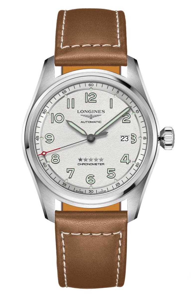 Longines Spirit Automatic Leather Strap Watch, 42mm, Main, color,