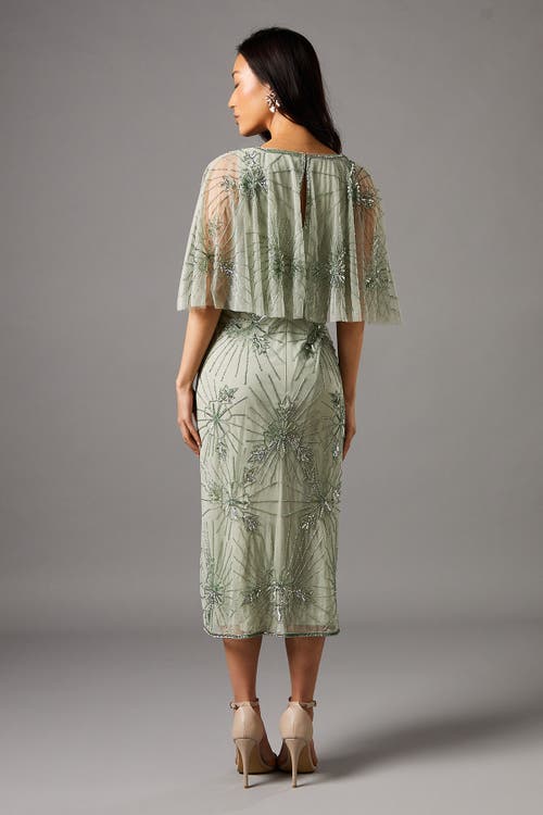 Coast Floral Embellished Cape Midi Dress In Gold