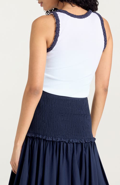 Cinq À Sept Braided Trim Stretch Cotton Tank In White