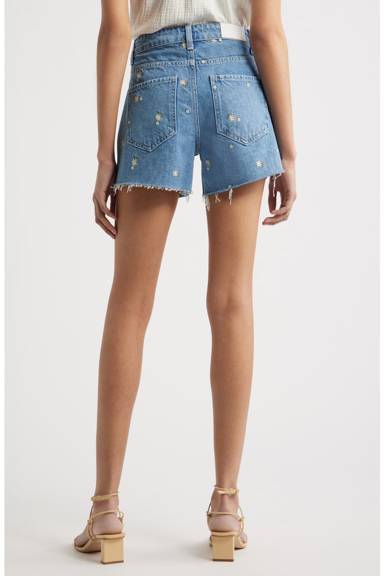 Mesa Flower Embroidered High Waist Cutoff Denim Shorts, Alternate, color, INDIGO FLORAL