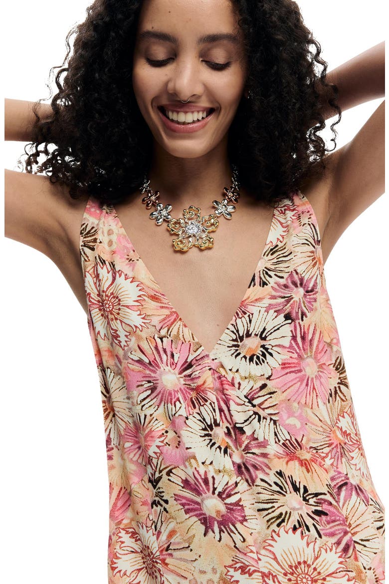 Floral Sleeveless Handkerchief Hem Minidress, Alternate, color, PINK