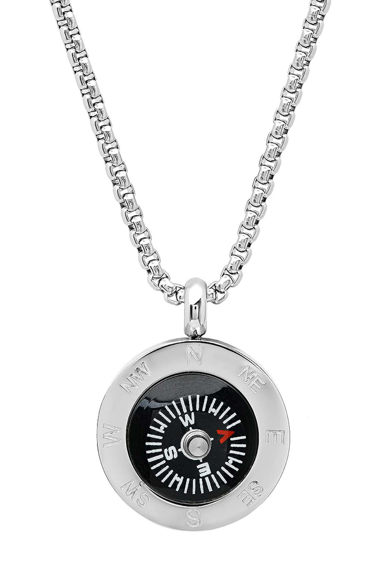 Men's Stainless Steel Compass Pendant Necklace