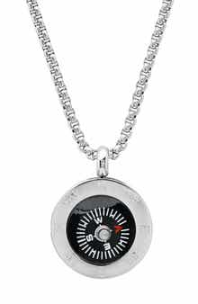 Men's Stainless Steel Compass Pendant Necklace