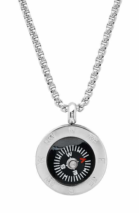 Men's Stainless Steel Compass Pendant Necklace