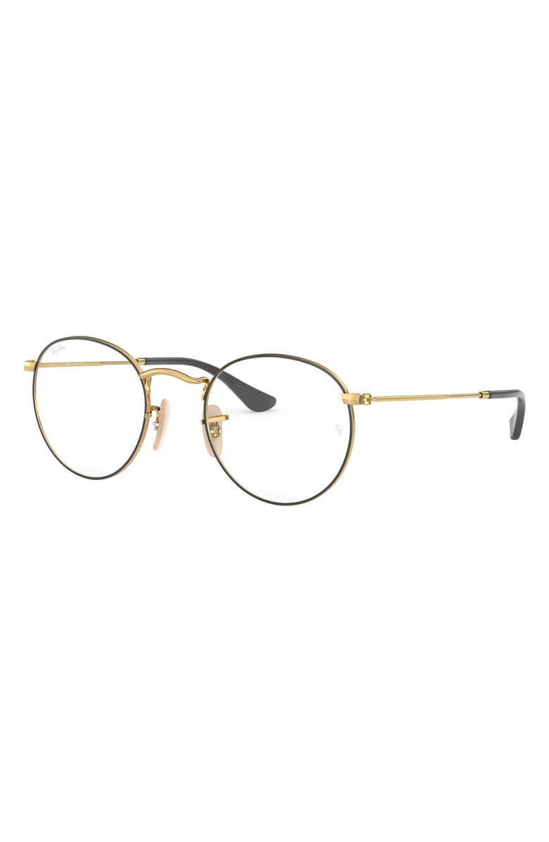 Ray-Ban 50mm Round Optical Glasses, Alternate, color, Gold Black